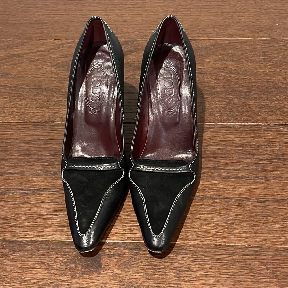 Tod’s Women’s Black Suede and Leather Pumps Size 10.5 - Picture 2 of 7